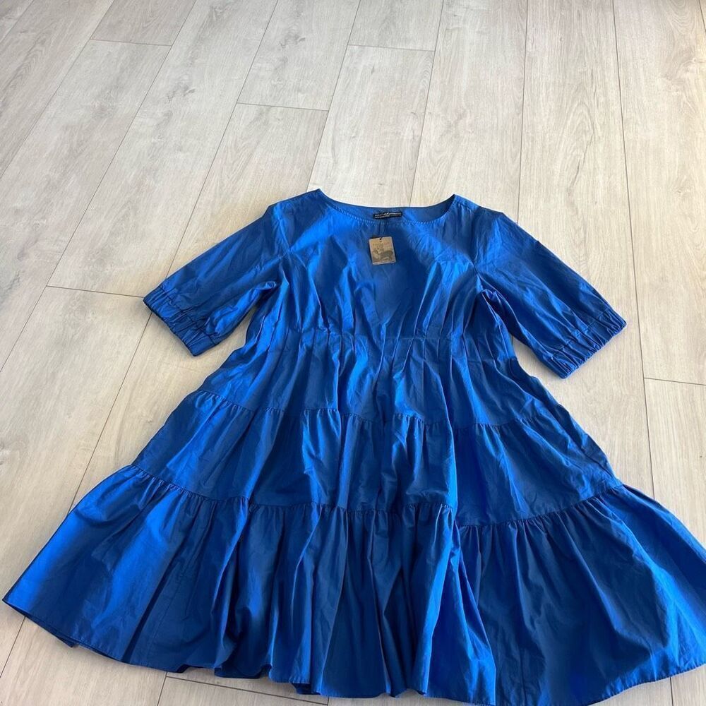 Peruvian Connection Eloise Cotton Poplin Dress Cobalt Blue Size XL